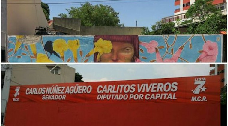 Precandidato a diputado, “fan de Stroessner y nazis”, tapa obra artística con propaganda