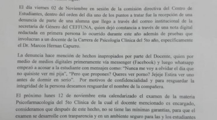 Profesor de la UNA a alumna: “Estira ver porno”, lo denuncian por acoso y tuvo que renunciar