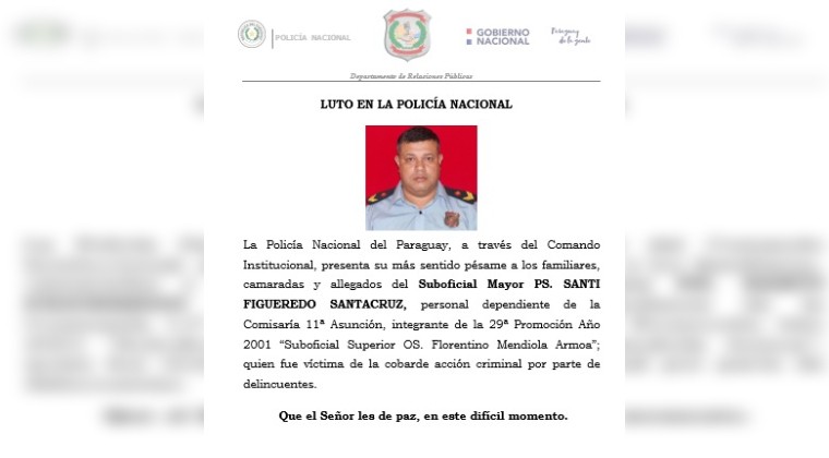 Luto en la Policía Nacional tras muerte de un uniformado en asalto fatal